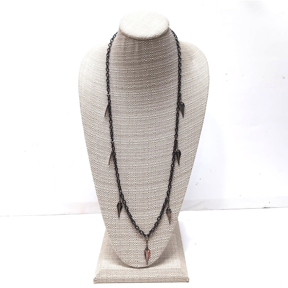 Robert‎ Lee Morris RLM Hematine Black Chain Necklace Sterling Silver Leaf Fringe